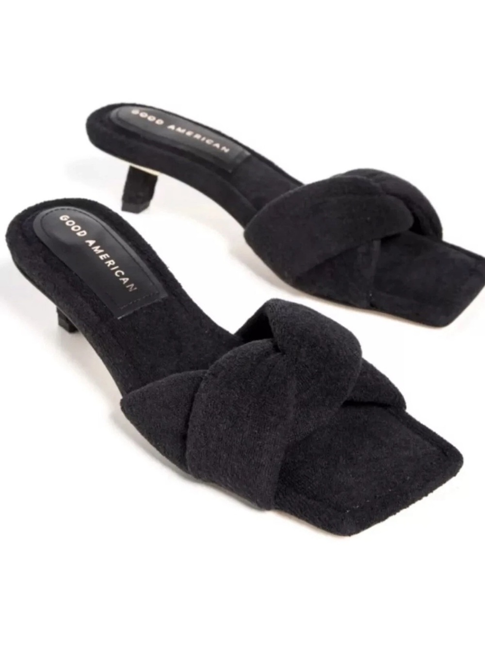Good American Black Knotted Slide Mules 8